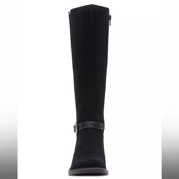 Clark’s Maye Aster Buckled Riding Boots in Black Suede New in Box - Picture 4 of 12